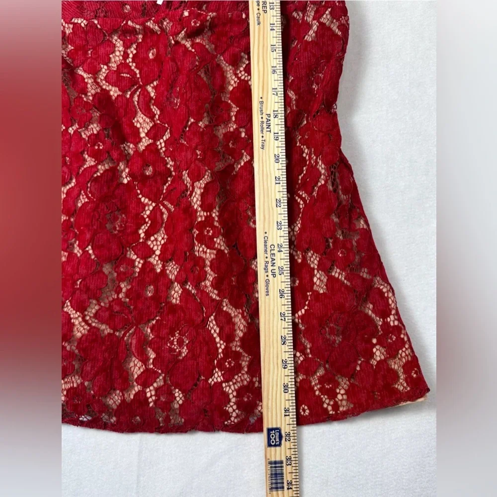 Free People Size‎ 12 Red Love Laced Corduroy V-Neck Mini Dress